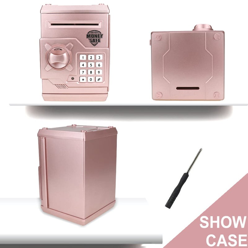 Qwifyu Piggy Bank for Boys Girls, 4 5 6 7 8 9 10 Year Old Girl Boy Birthday Gift Ideas, Electronic Password Money Saving Box ATM, Great Gift Safe Bank Toys for Kids (Rose Gold) - Image 4